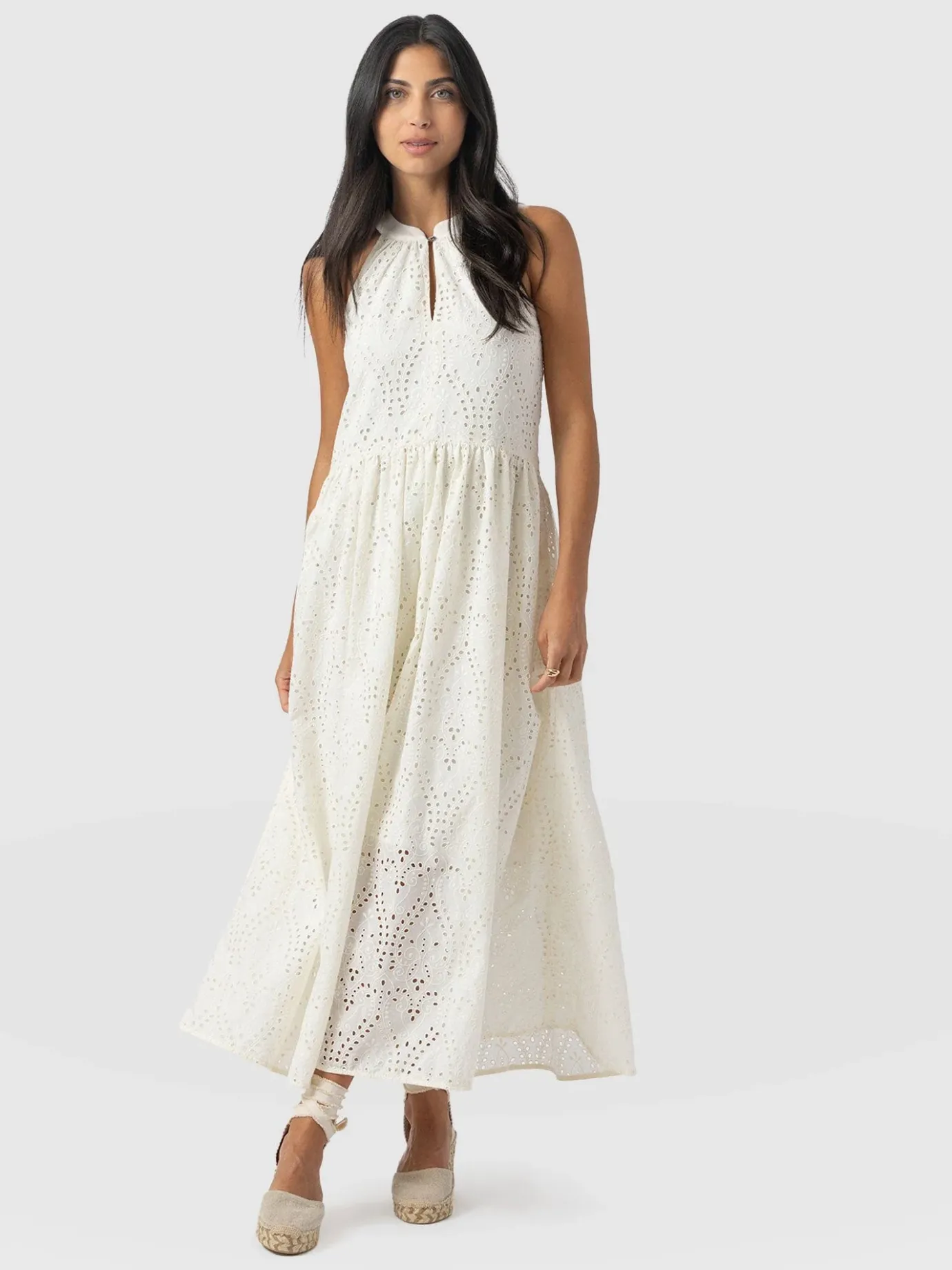 Dresses|Saint and Sofia Zoey Halter Neck Dress - White Broderie