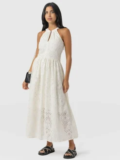 Dresses|Saint and Sofia Zoey Halter Neck Dress - White Broderie