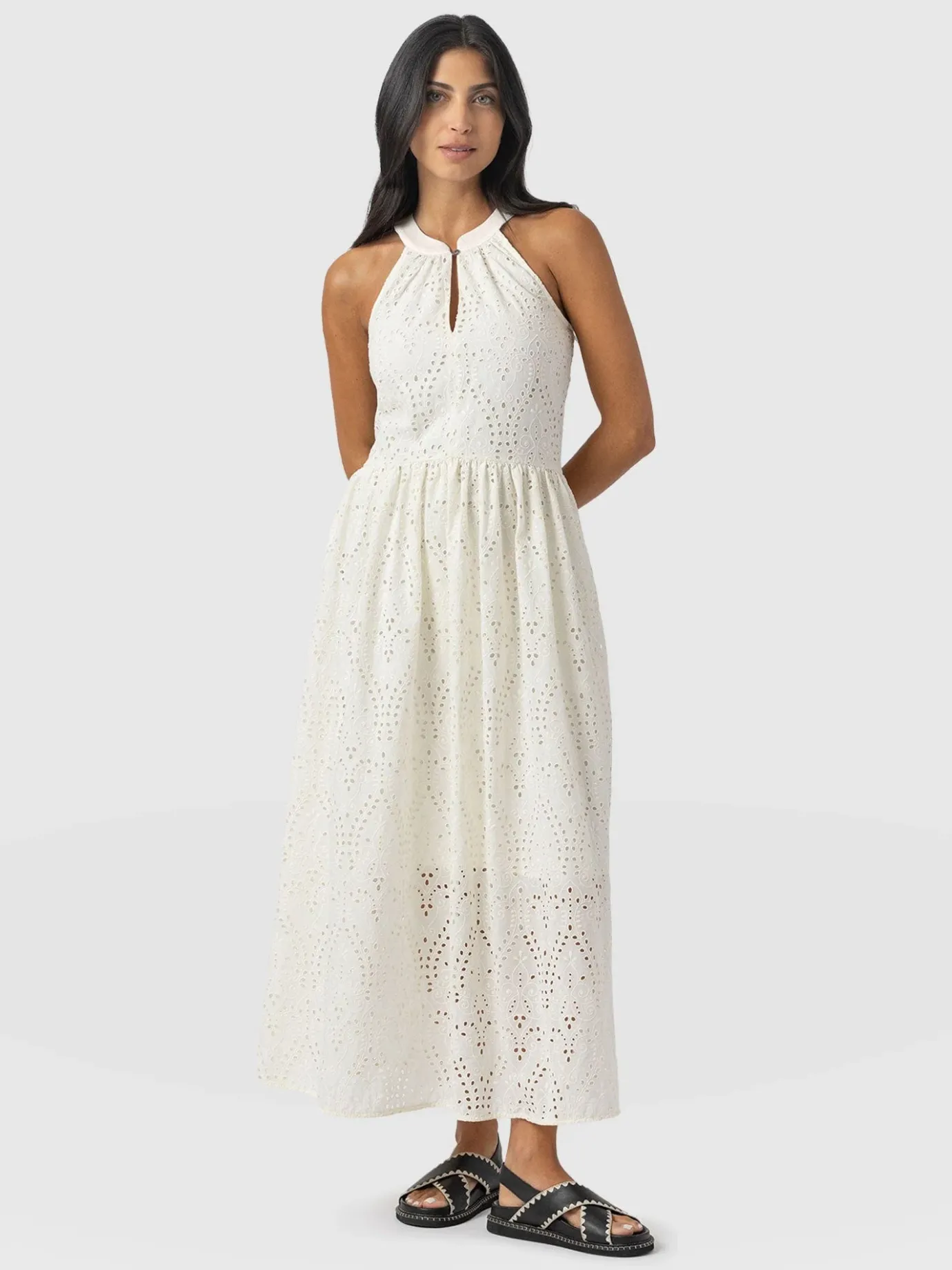 Dresses|Saint and Sofia Zoey Halter Neck Dress - White Broderie