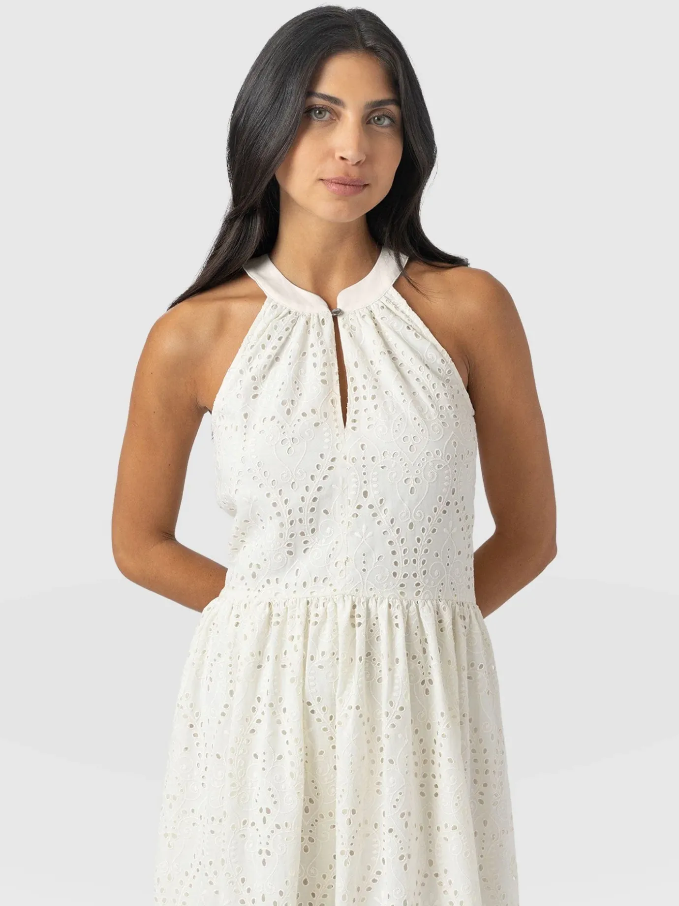 Dresses|Saint and Sofia Zoey Halter Neck Dress - White Broderie
