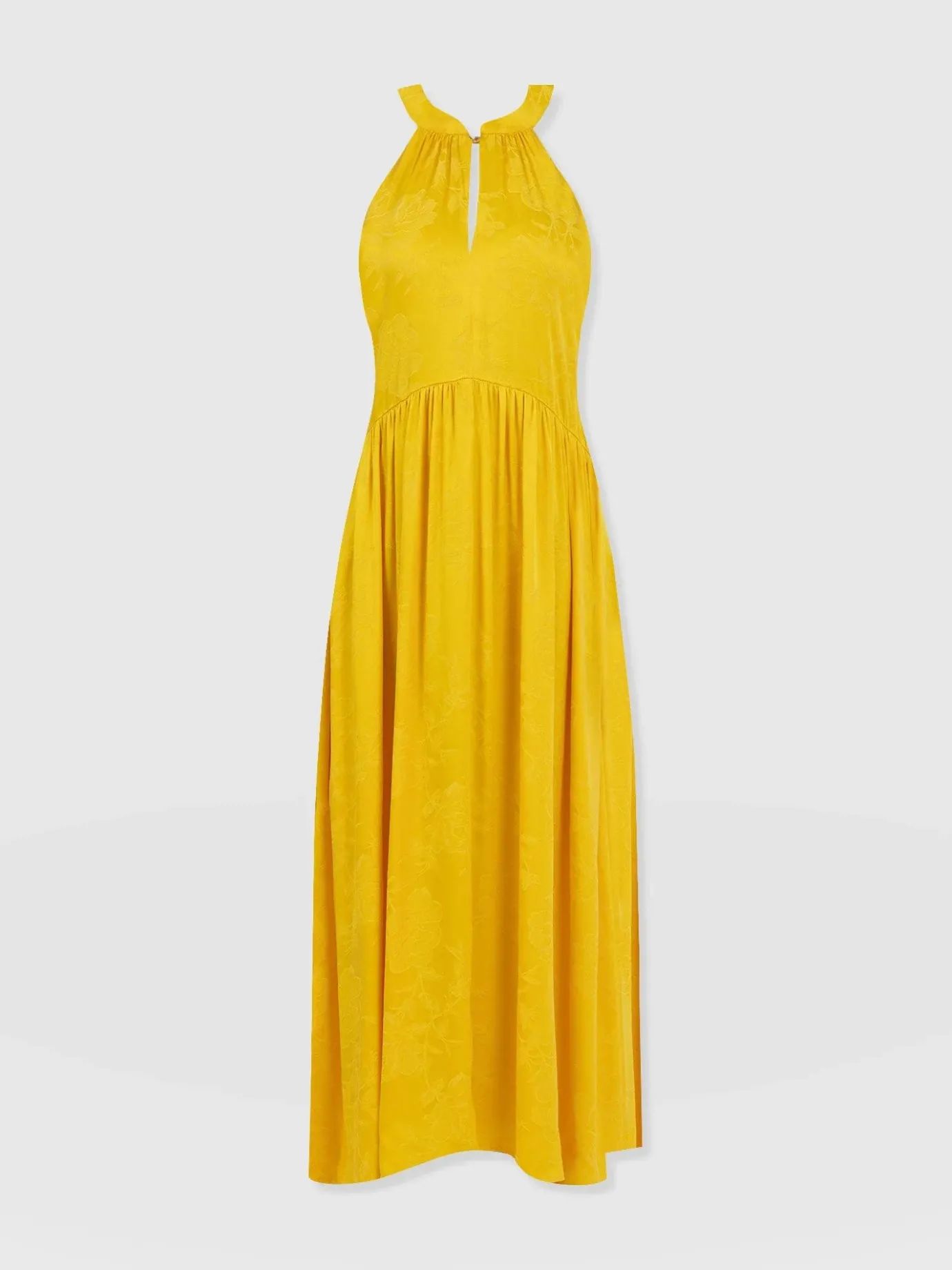 Dresses|Saint and Sofia Zoey Halter Neck Dress - Yellow Jacquard