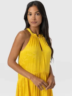 Dresses|Saint and Sofia Zoey Halter Neck Dress - Yellow Jacquard